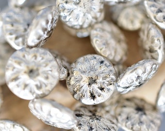 Antique Silver 14mm Czech Dahlia Beads, 3799, Antique Silver Flower Bead, 10 Beads