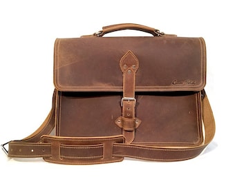 16" Brown Pullup Leather Briefcase
