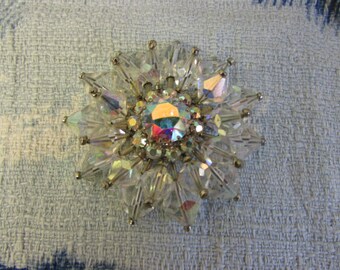 Vintage pavé crystal glass flower brooch