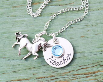 Unicorn Gift • Girls Unicorn Necklace Birthday Present Unicorn Jewelry Sterling Silver Unicorn Charm Party Favor • Mythical Handstamped Gift