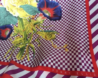 Perry Ellis Scarf Silk Floral made in Japan