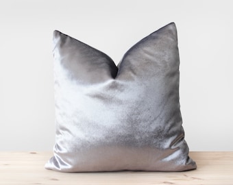 Silver Velvet Pillow Cover Solid Silver Cushion Shiny Silver Velvet Throw Pillow Metallic Velvet Pillowcases 16x16 18x18 20x20 22x22 24x24
