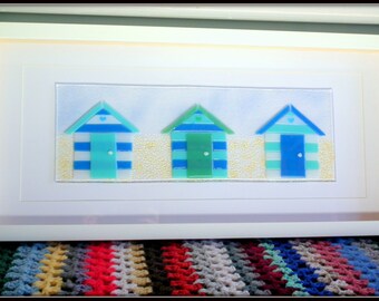 Fused Glass Wall Art, Beach Decor, Beach Hut Art, Beach Hut Gift, Blue Beach Hut, Nautical Decor, Seaside Art, Beach Theme, Summer Art