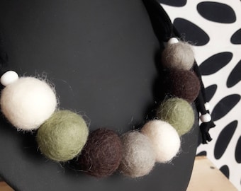 Adjustable necklace felted wool beads