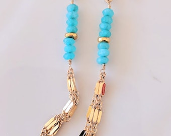 Apatite Dangle Earrings, Wedding Earrings, Beaded Apatite Earrings