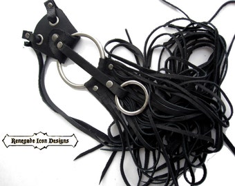 Custom long fringe necklace, leather fringe necklace, Dark, Edgy,Fierce, Oring necklace, Leather fetish Jewerly: Renegade Icon Designs