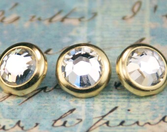 10 Crystal Hair Snaps - Round Gold Rim Edition -- Made with Swarovski Crystal Element Rhinestones