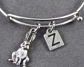 Pewter Rabbit bangle, rabbit stainless steel bangle, rabbit charm bracelet, bunny rabbit bangle,bunny rabbit bracelet,bunny bracelet initial