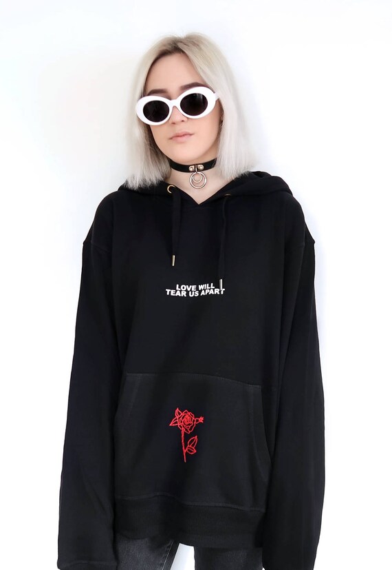 Love Will Tear Us Apart Rose Hoodie Sweater Sweatshirt Black