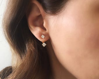 Ear Jacket Studs. Clear CZ EarJackets. Dainty Earrings. Silver Minimalist Earrings. Black Cz Studs, Adjustable earrings