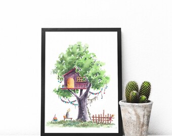 Treehouse Series 26 Watercolor Art Print - Digital Download