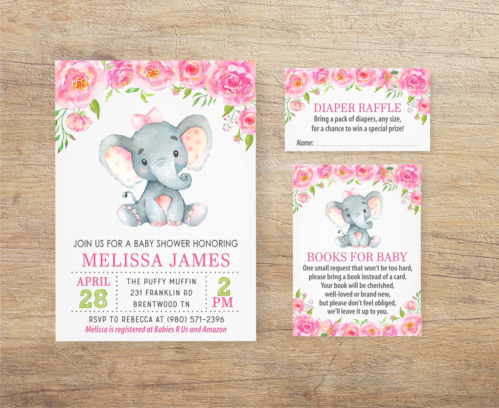 Elephant Baby Shower Invitation Girl Girl Elephant Invites