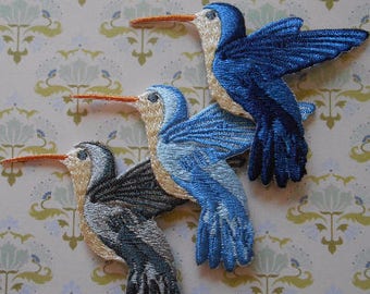 Iron-on Applique Patch Hummingbird Applique Patch Set - Purple & Green Embroidered Iron-On Badges (2-Pack) Embroidered Bird Patch For Hats Jackets Bags Crafts