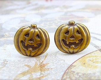 Boo - antique brass post earrings