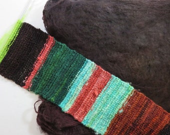 Hand Dyed Silk Fiber Mawata Silk Hankies for Spinning or Knitting -- Espresso Roast (10grams)