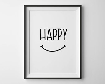 Happy | Hand-lettered typographic print