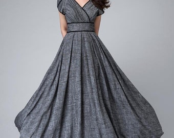Dress, maxi dress, empire waist dress, linen clothing women, party dress, romantic dress, floor length dress, custom made dress 1492