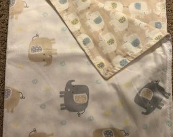 Tan and Gray Elephant Minky Blanket