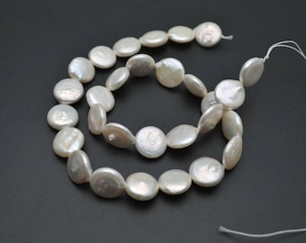 Natural White Fresh Water Pearl Flat Round Coin loose beads