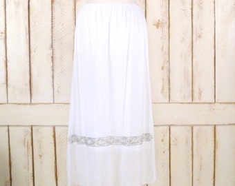 Vintage white silver beaded maxi skirt/long white sheer skirt