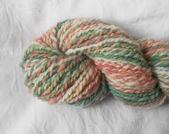 Coral/green/white Handspun Yarn