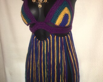 Crocheted Crop Top W/ Super Long Fringes