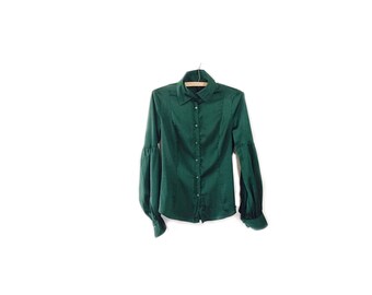 Secretary Blouse |green Blouse | bellowing sleeves | small
