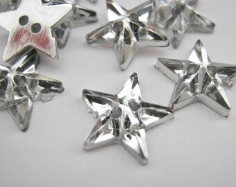 Silver Star Buttons 13mm (1/2") Acrylic Silver Back Stars American Flag Stars Sewing Buttons Christmas Clothing Embellishments