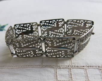 Vintage silver filigree panel bracelet