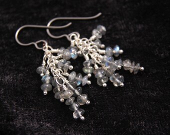 Labradorite Rondelle Cluster Earrings, Hypoallergenic Niobium Ear Wires