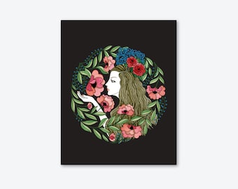 ART Print/illustration/Flamenco with comb/home decor/women/drawing/flowers/by Elisabeth Aranda