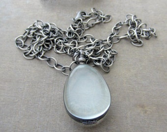 Silver Glass Locket Necklace, Glass Photo Locket, Long Locket Jewelry, Oxidize Silver Chain, Push Present, Sterling Silver Long Chain Locket