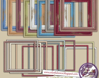 Wooden Shabby Frames, Square Shabby painted frames, Painted frames, Square frames, Digital Frames, Shabby painted wooden frame clipart