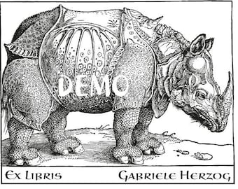 Bookplate Rubber Stamp, Rhinoceros