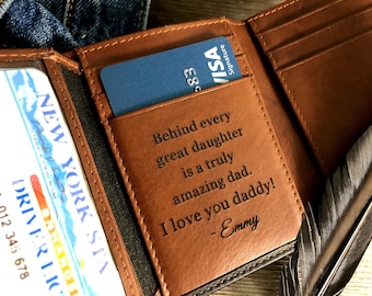 Personalized gift for dad • RFID trifold wallet • Father's Day gift from daughter • Fathers day gifts• Black/Toffee** 7133