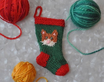 Orange Cat Hand-Knit Christmas Stocking Ornament