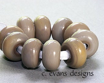 Grey Brown Handmade Lampwork Glass Rondelle Beads, Set of 10, Handcrafted Art Glass, Jewelry Making Supplies