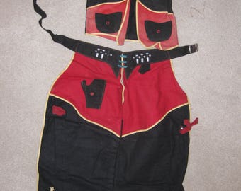 1940's Antique Boys/Girls Black and Red Cowboy Vest and Chaps