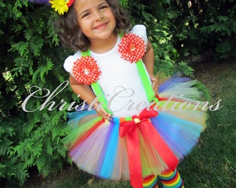 Girl Clown Costume - Halloween Tutu - Hat, Tutu, Suspenders and Leg Warmers
