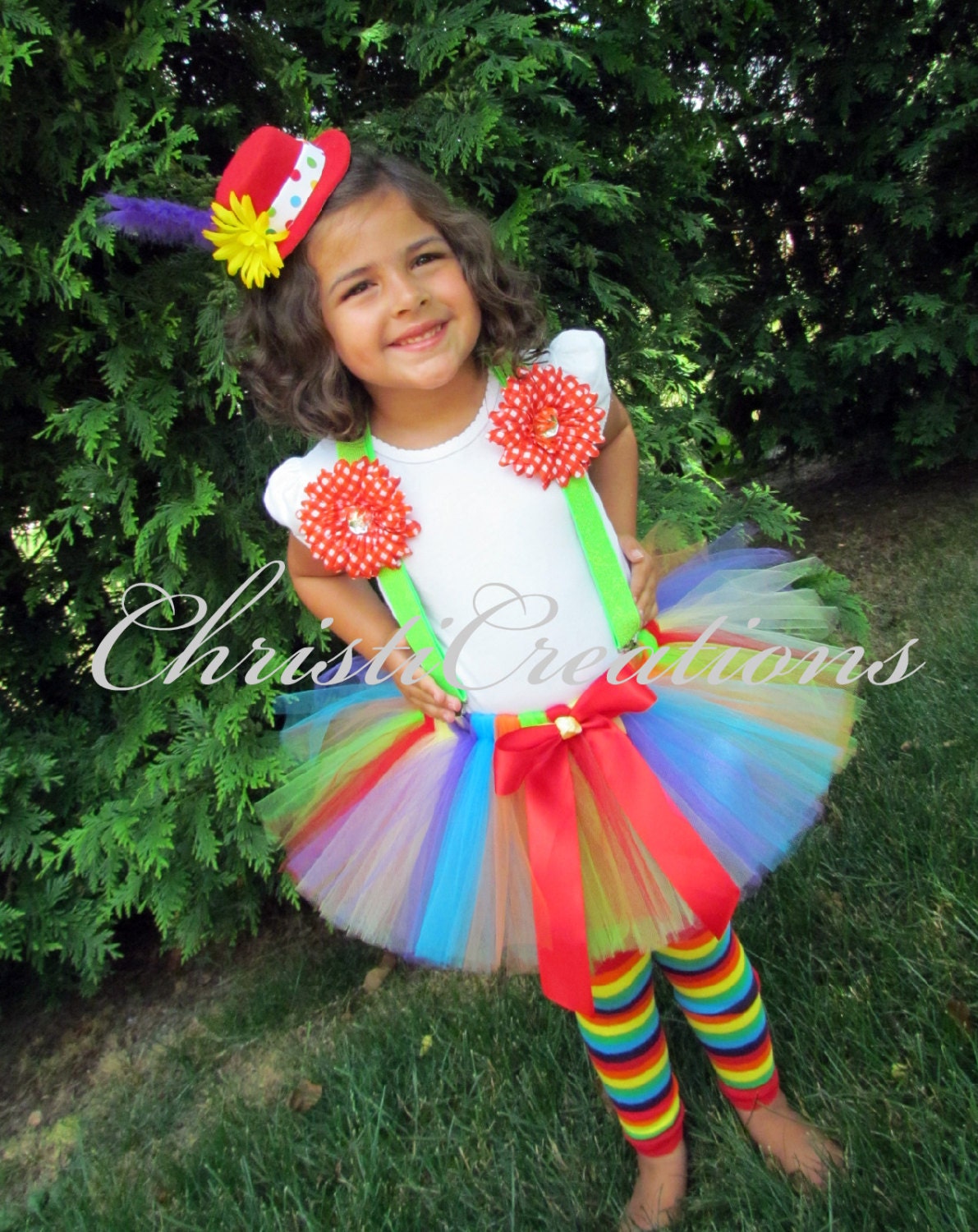 Girl Clown Costume Halloween Tutu Hat Tutu Suspenders
