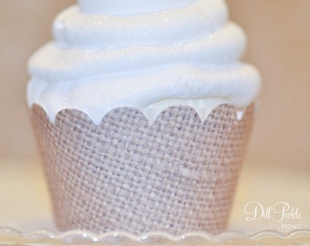 Burlap Print Cupcake Wrappers - Set of 24 - Rustic - Mini or Standard Size
