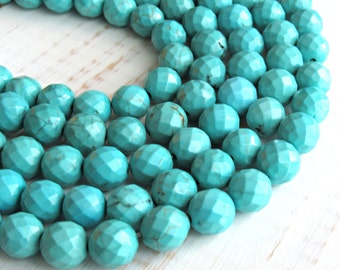 Faceted Magnesite, 10mm beads, full strand, turquoise Magnesite, blue turquoise beads, blue magnesite, blue beads, 10mm blue beads
