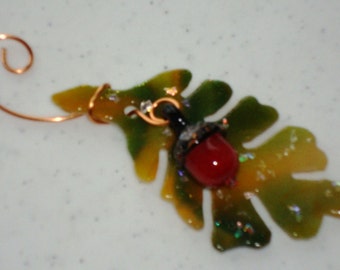 Oak Leaf and Acorn - Fused Glass Ornament 12082