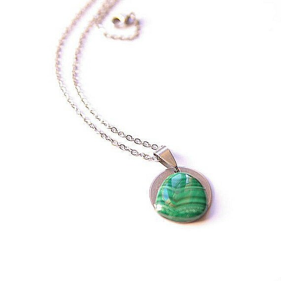 Malachite Pendant, Malachite Necklace, Malachite Cabochon, 925 Sterling Silver Chain, Malachite Gemstone, Malachite Jewelry, Crystal healing