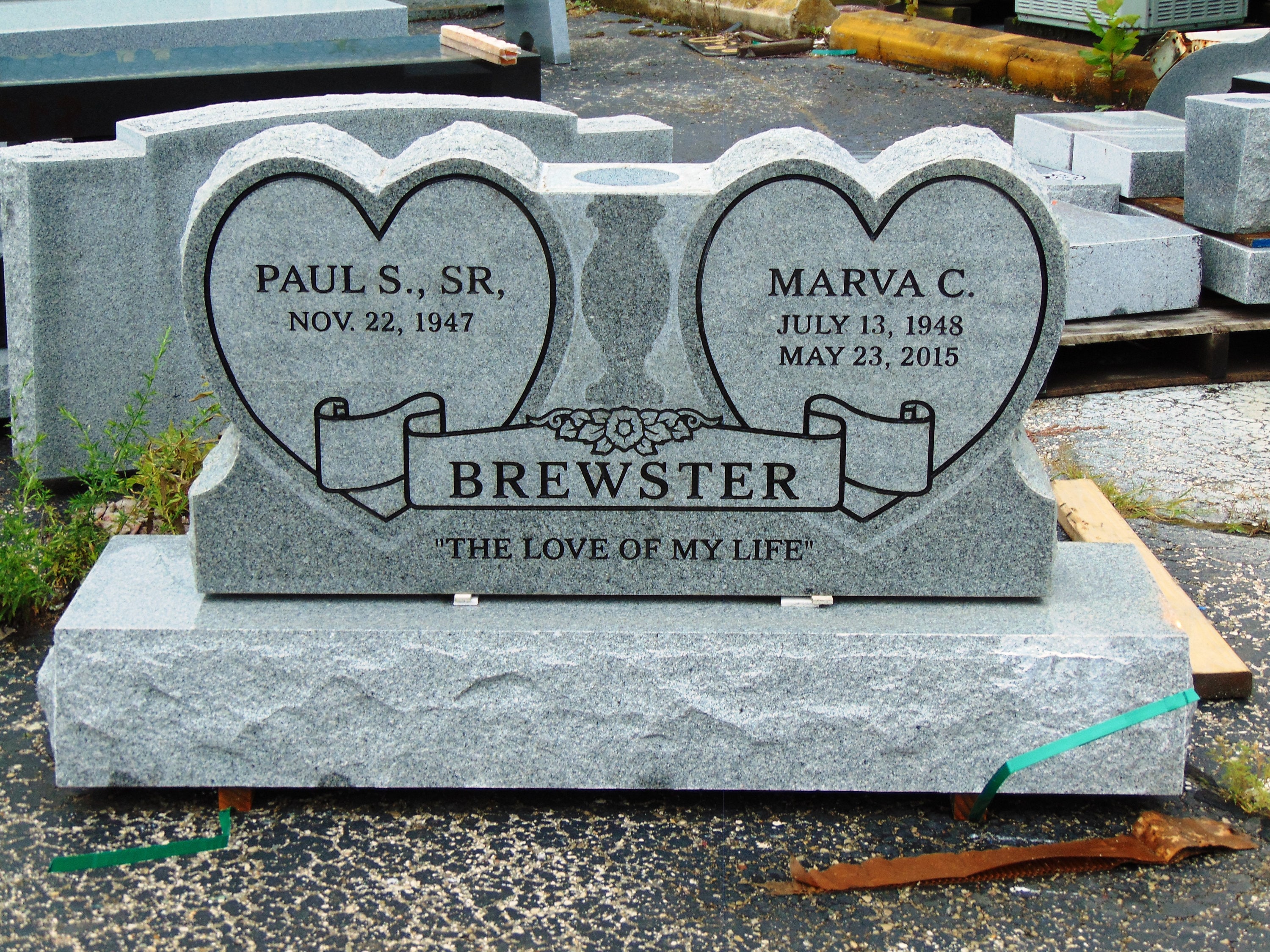 Granite double hearts cemetery headstone 1649.00