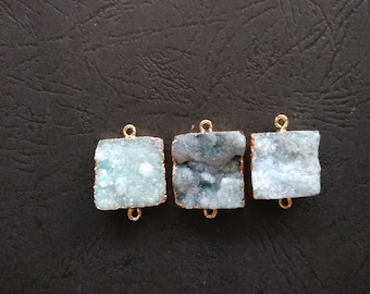 10pcs Blue Druzy Agate Connector Rectangle 18x20mm- Gold plated- SIMILAR AS Pictured