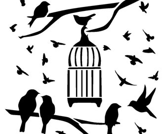 12/12" bird outside cage stencil.