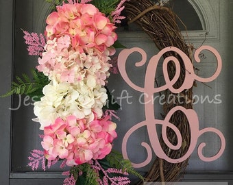 BEST SELLER Made to Order Hydrangeas Grapevine Wreath/Monogram Wreath/Front Door Wreath/Spring/Year Round/Welcome Wreath/Seasonal/Everyday