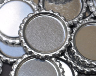 100 Flattened Bottle cap, NO Holes Bottlecap, Shiny silver, chrome bottle caps, silver bottlecaps, flat bottle caps, flat bottlecaps