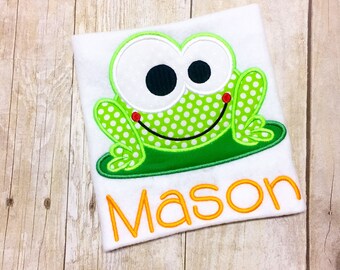 Boys Monogram Frog shirt or bodysuit - Green Frog Shirt - Lilypad - Boys Summer shirt